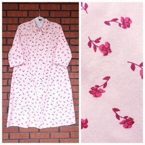 National 100% Cotton Patio House Dress PL Pink Floral Pearl Snap Front READ